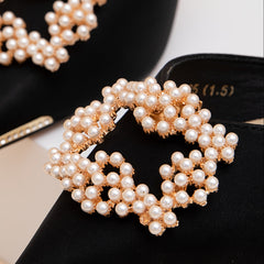 Faux Pearl Square Shoe Buckles For High Heels - Wedding Decoration