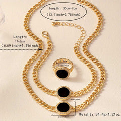 Minimalist and Elegant Three Piece Jewelry Set for Women With Black Pendant