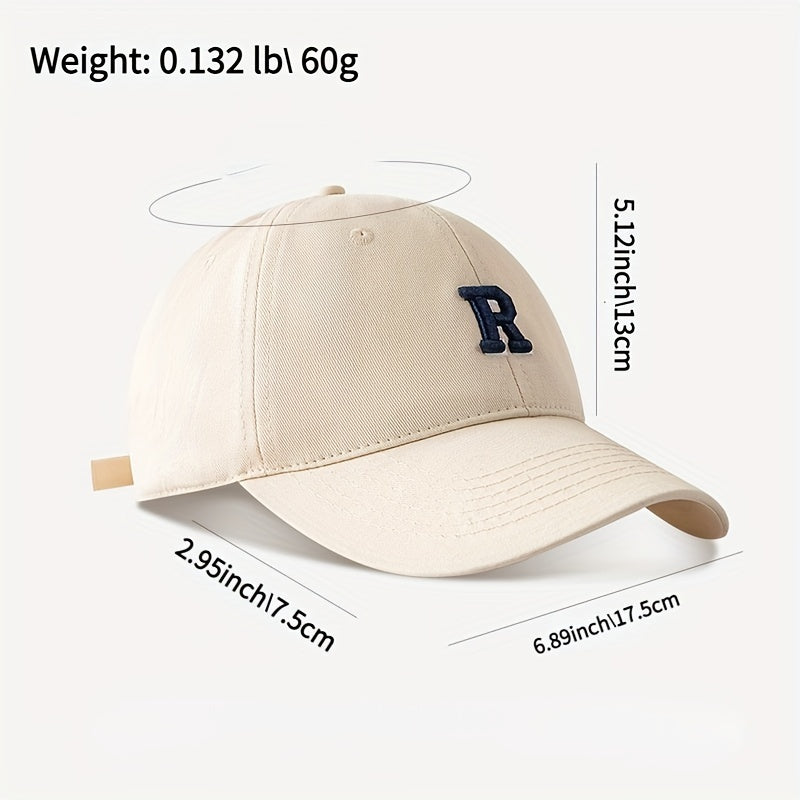 3D R Baseball Cap for Wide Head, Summer Cotton Peaked Cap for Men and Women