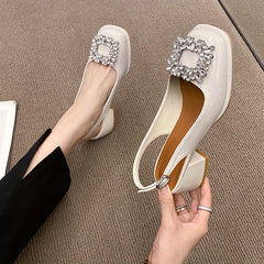 Women's Chunky Heel Sandals with Rhinestone Decor