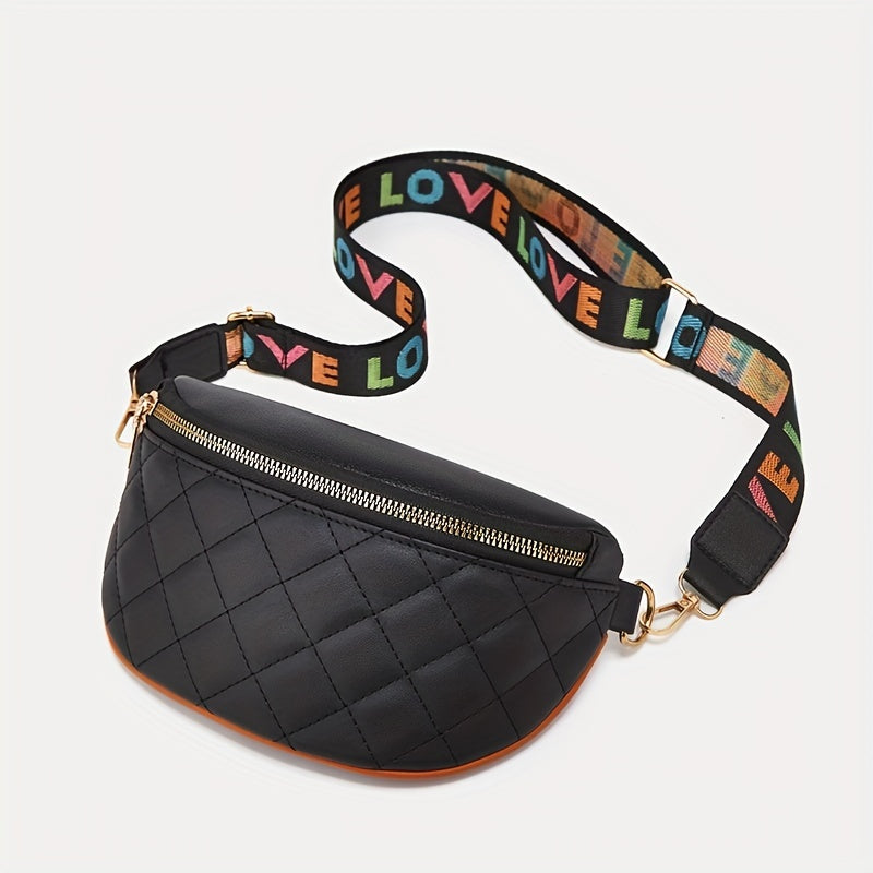 Quilted Wide Strap Chest Bag PU Leather Crossbody Bag