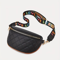 Quilted Wide Strap Chest Bag PU Leather Crossbody Bag