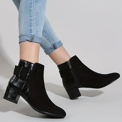 Women's Chunky Heeled Ankle Boots with Buckle Strap