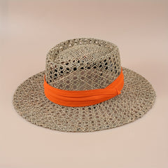 Straw Woven Flat Top Hat European American Style