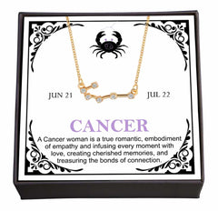 Women's Gold Plated Cubic Zirconia Zodiac Pendant Necklace With Message Card