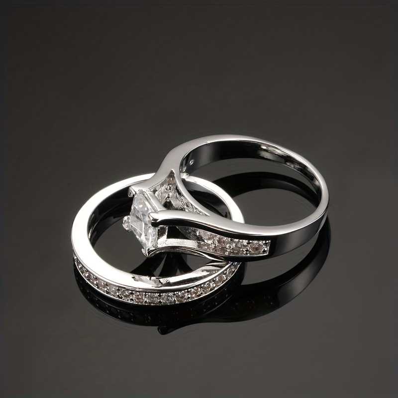 Women's Silver Plated Princess Cut Ring With Cubic Zirconia