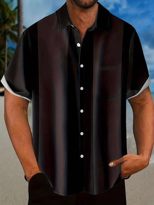 Men's Casual Wide Stripe Short Sleeve Shirt With Chest Pocket