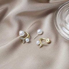 Pearl Mermaid Tail Shaped Stud Earrings Women's Statement Jewelry.