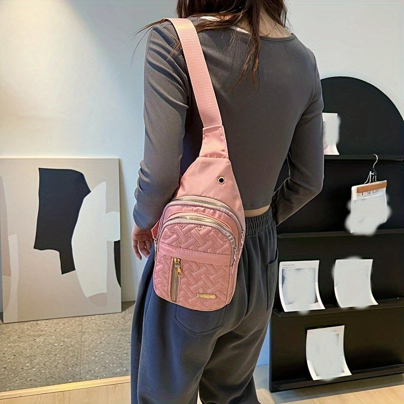Heart Embroidery Nylon Chest Bag Sling Bag With Zipper