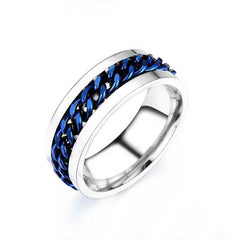 Unisex Silver Plated Fidget Spin Ring With Inlay Chain