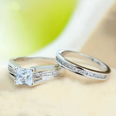 Women's Silver Plated Princess Cut Ring With Cubic Zirconia