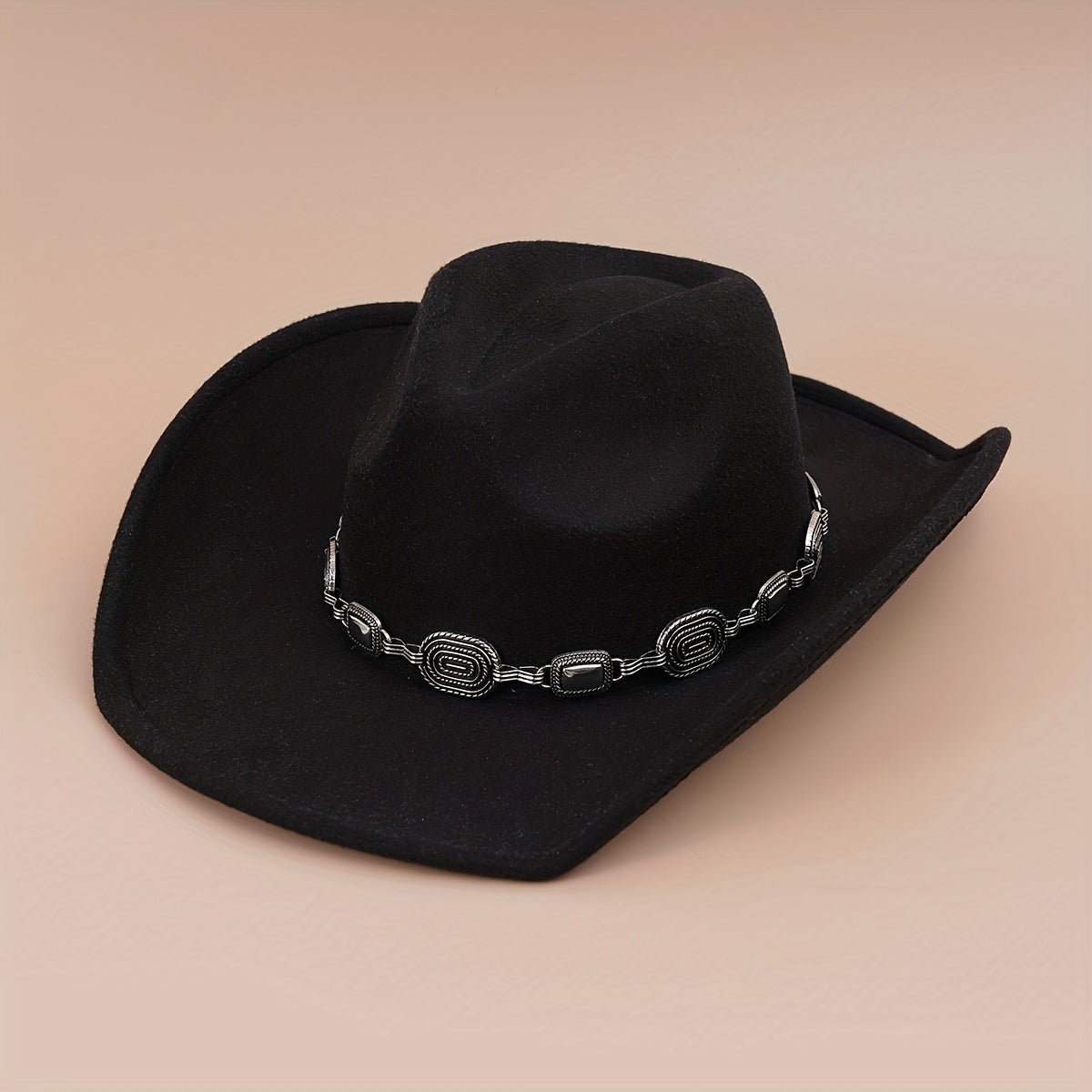 Western Cowboy Hat Silvery Iron Chain Decoration Wide Brim Sun Hat