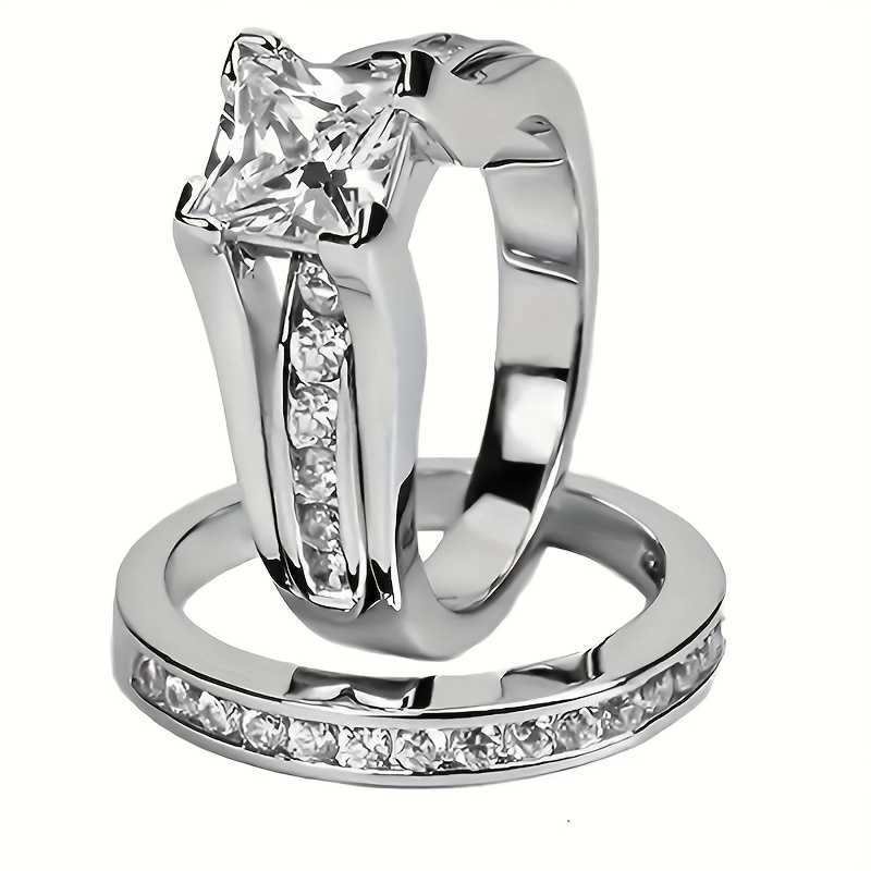 Women's Silver Plated Princess Cut Ring With Cubic Zirconia