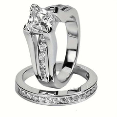 Women's Silver Plated Princess Cut Ring With Cubic Zirconia