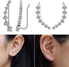 Women's Silver Plated Zirconia Hoop Climber Cuff Earrings