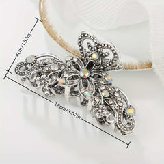 Vintage Silvery Claw Clip With Rhinestones Nonslip Jaw Design For Women