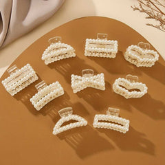 Set of 9 elegant faux pearl hair claws with non slip grip, Stylish Hair Accessory for Women
