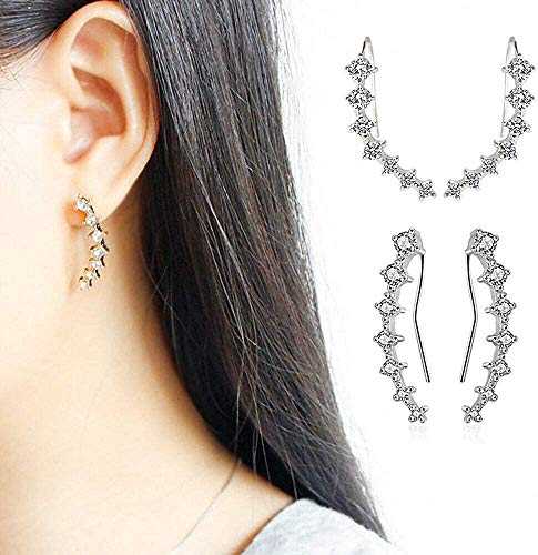 Women's Silver Plated Zirconia Hoop Climber Cuff Earrings