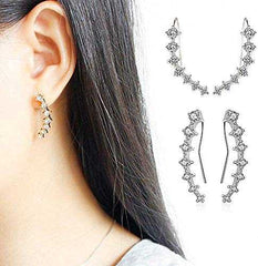 Women's Silver Plated Zirconia Hoop Climber Cuff Earrings