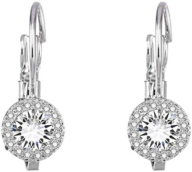 Women's Zirconia Inlaid Hoop Earrings With Lever Back Closure
