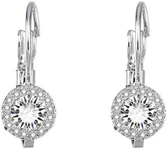 Women's Zirconia Inlaid Hoop Earrings With Lever Back Closure