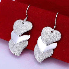 Women's Silver Plated Triple Heart Hook Dangle Earrings