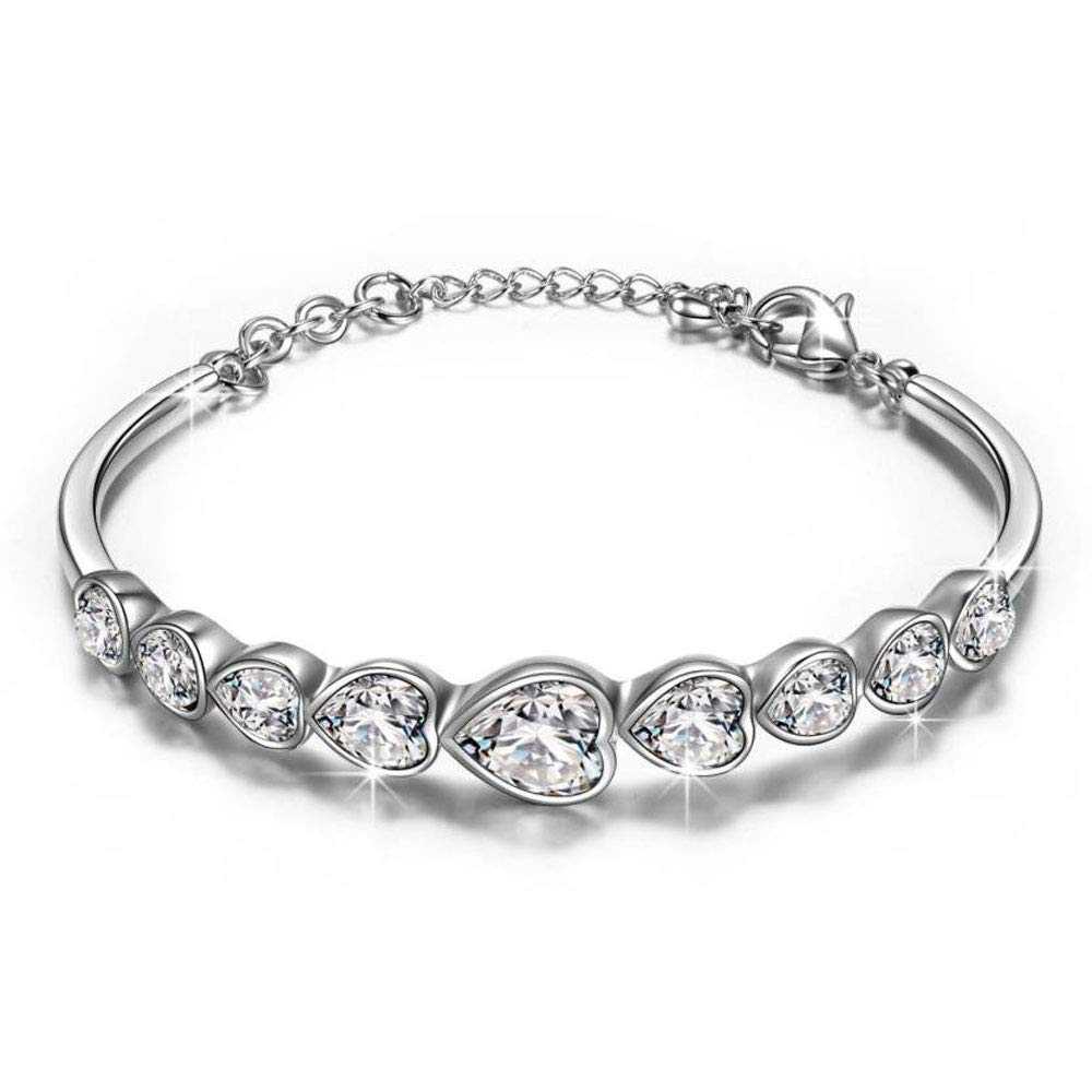 Women's Silver Plated Heart Bracelet With Lobster Claw Closure