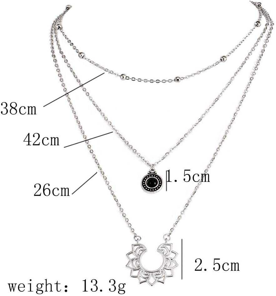 Women's Bohemian Layered Necklace With Baroque Flower Pendant