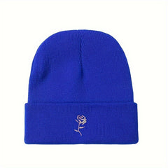 Small Flower Embroidery Knitted Hat Warm And Windproof In Autumn And Winter