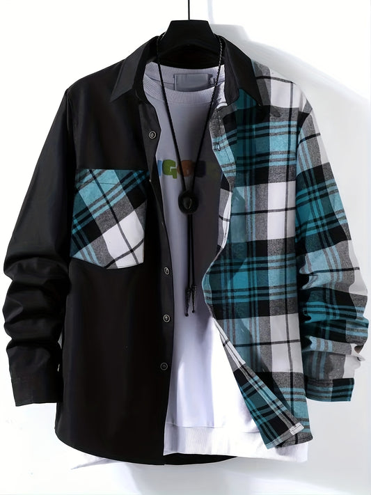 Men's Plaid Button Up Shirt with Chest Pocket