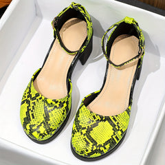 Snakeskin Chunky Heels Buckle Strap High Heels Dress Pumps