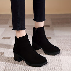 Women's Chunky Heel Side Zipper Ankle Boots