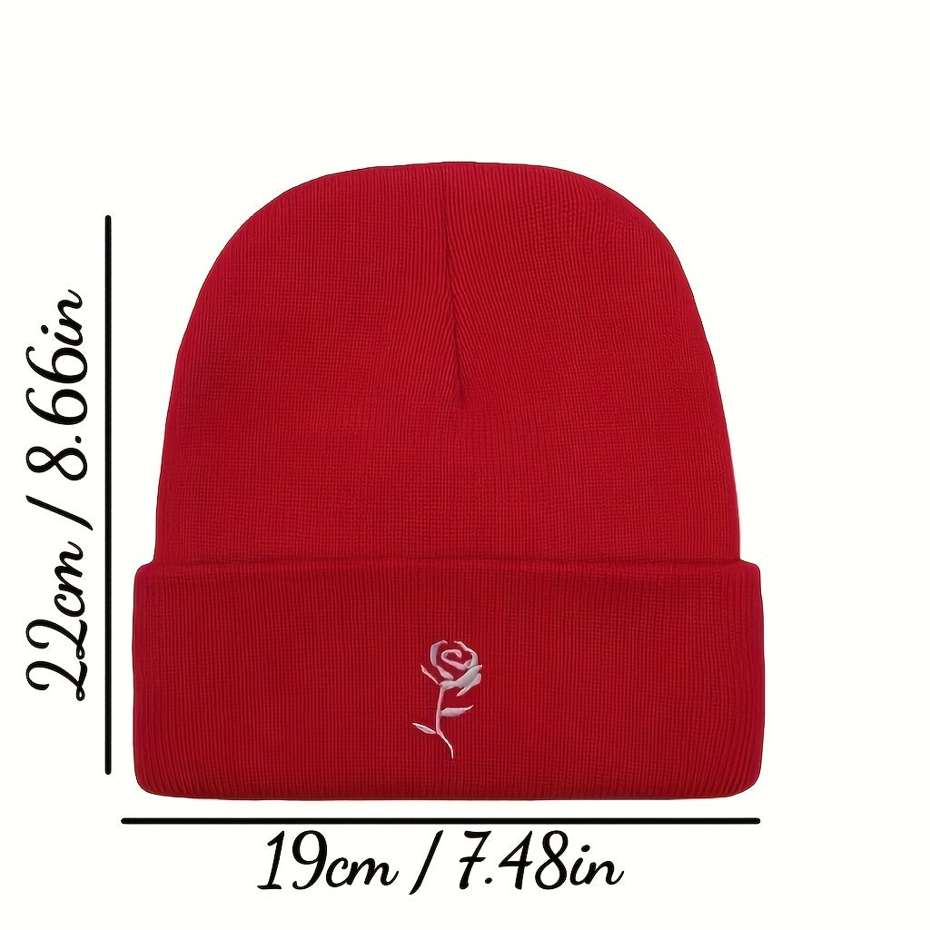 Small Flower Embroidery Knitted Hat Warm And Windproof In Autumn And Winter