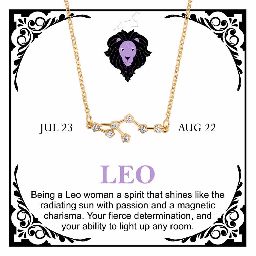 Women's Gold Plated Cubic Zirconia Zodiac Pendant Necklace With Message Card