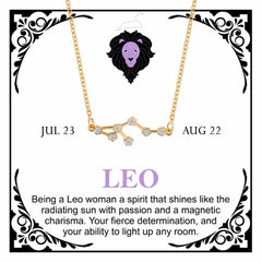 Women's Gold Plated Cubic Zirconia Zodiac Pendant Necklace With Message Card
