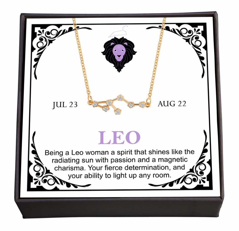 Women's Gold Plated Cubic Zirconia Zodiac Pendant Necklace With Message Card