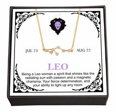 Women's Gold Plated Cubic Zirconia Zodiac Pendant Necklace With Message Card
