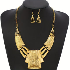 Vintage Earrings and Necklace Jewelry Set Geometric Design Golden Party Accessories