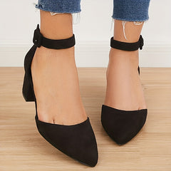 Pointed Toe Chunky Heeled Sandals - Ankle Strap High Heels