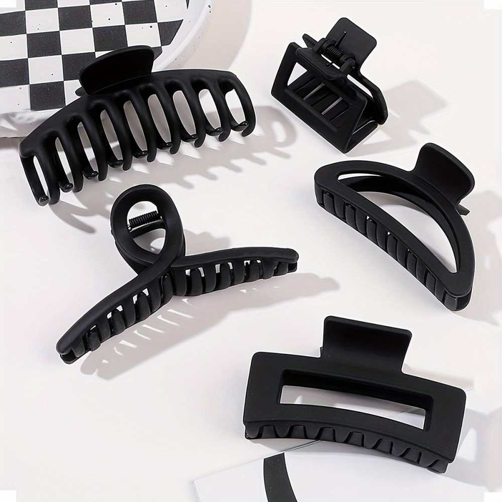 5pcs Matte Black Hair Claw Set Large Non Slip Ponytail Holders for Women