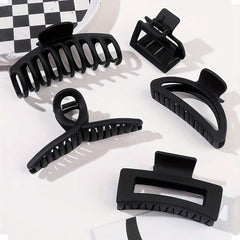 5pcs Matte Black Hair Claw Set Large Non Slip Ponytail Holders for Women