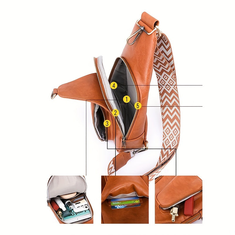 Geometric Strap Sling Bag PU Leather Chest Bag Crossbody Bag