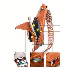 Geometric Strap Sling Bag PU Leather Chest Bag Crossbody Bag