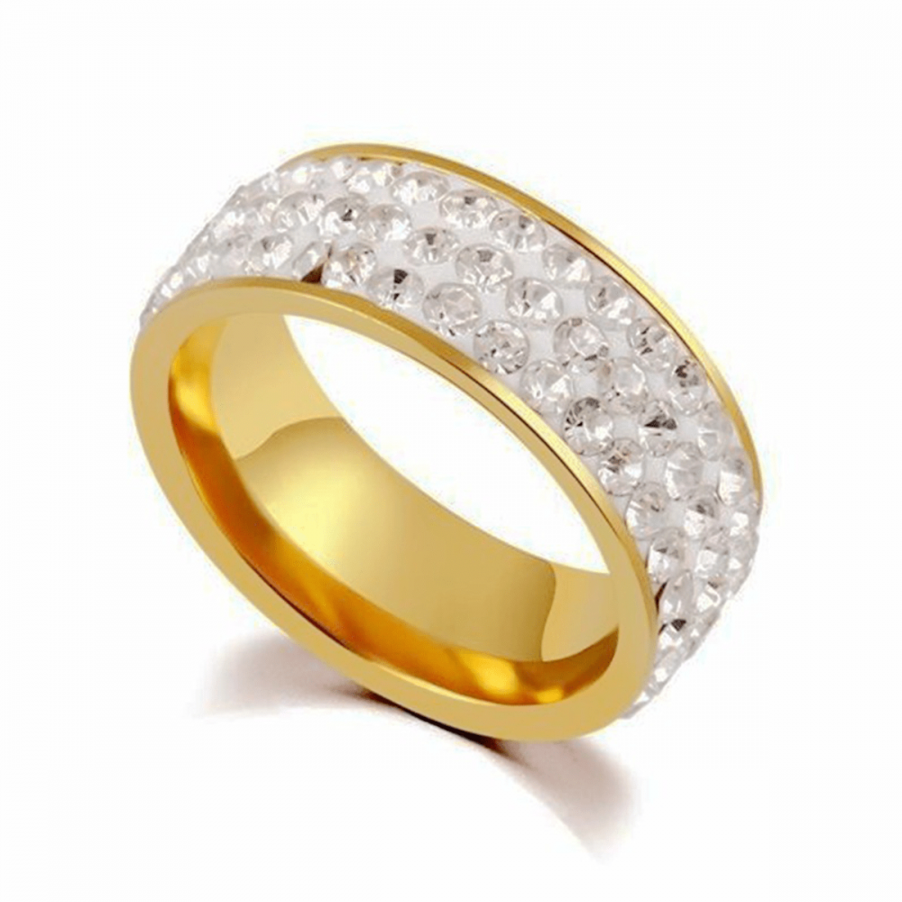 Women's Gold Plated Wide Band Ring With Cubic Zirconia
