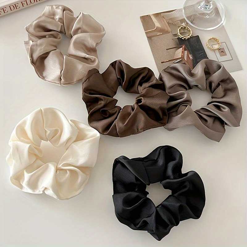 5pcs Elegant Satin Scrunchies Soft  Elasticity Hair Ties For Women
