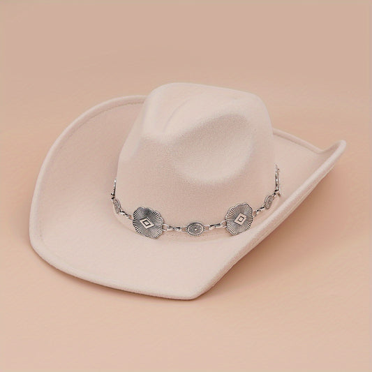 Western Cowboy Hat Silvery Iron Chain Decoration Wide Brim Sun Hat