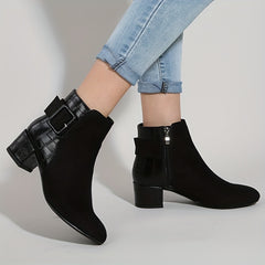 Women's Chunky Heeled Ankle Boots with Buckle Strap