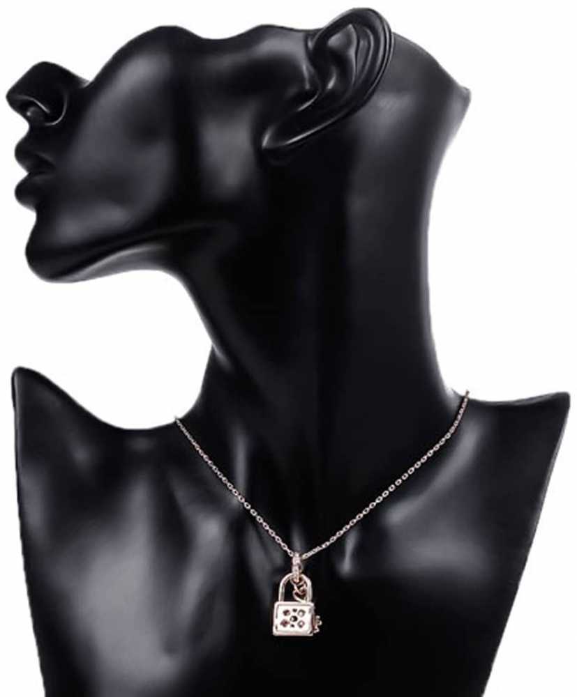 Women's Rose Gold Plated Lock and Key Zirconia Pendant Necklace