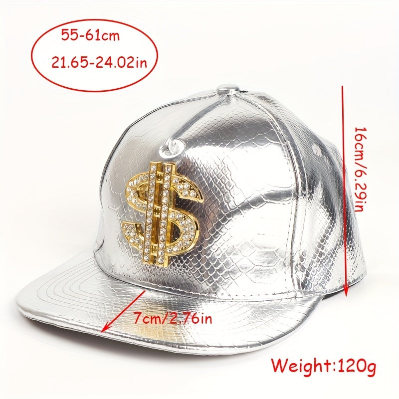 Leather Hip Hop Flat Brim Hat Dollar Point Drill Crocodile Print Baseball Cap