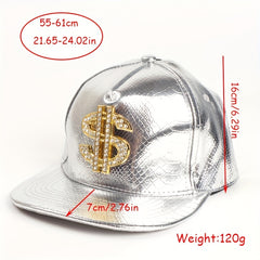 Leather Hip Hop Flat Brim Hat Dollar Point Drill Crocodile Print Baseball Cap